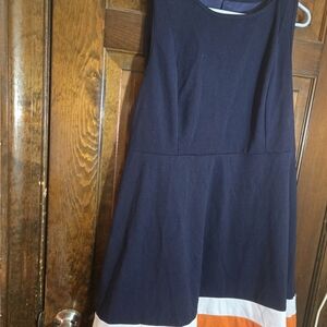 Navy Sleeveless Dress with Color Block Hem
